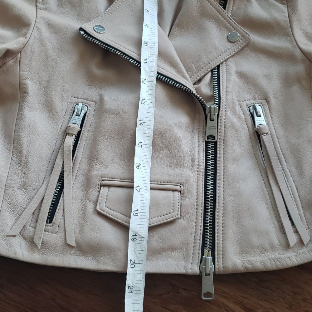 All Saints Pale Pink Cream Leather Chic Edgy Feminine Cropped Elora Biker Size 6 - Picture 11 of 13